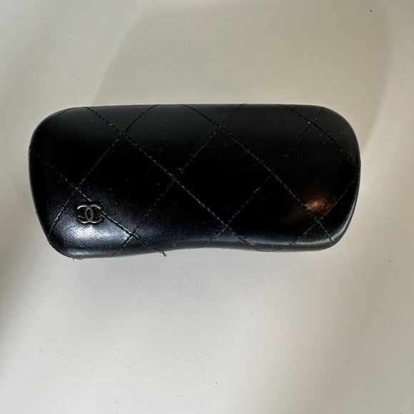 Chanel Quilted Logo Leather Sunglasses Glasses Black Case Only CC Signature - Picture 1 of 10